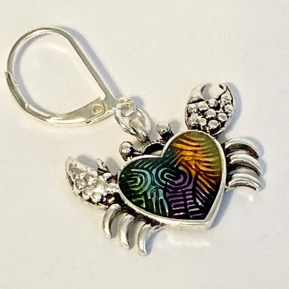 Crab Earrings Dangle Silver Plated Enamel Sea Life Beach Island Zodiac Cancer - Picture 6 of 10